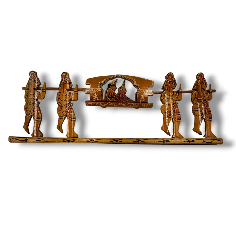 Wooden Palanquin Wall Art Brown Hand Painted‎ Indian Folk Art